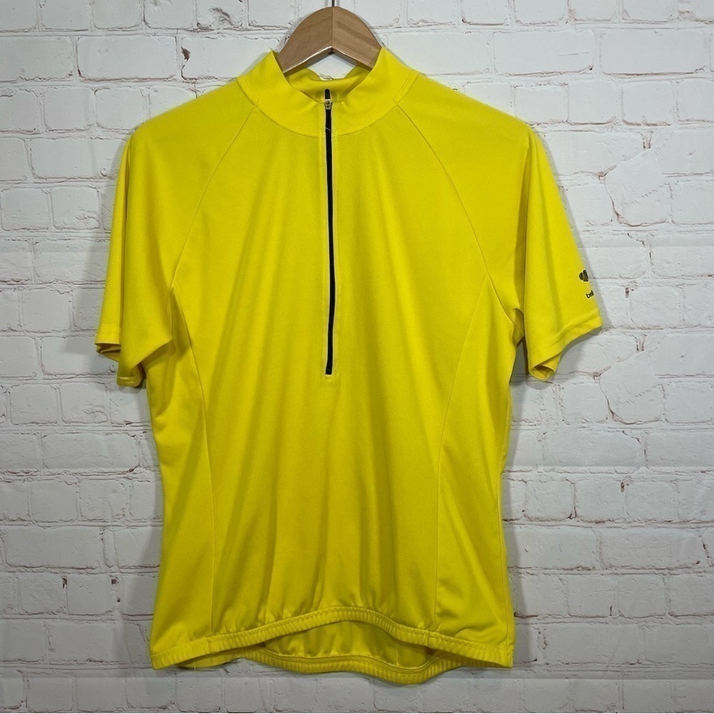 Bellwether Cycling Jersey Mens Large Yellow Short Sleeve Back Pockets 1/4 Zip